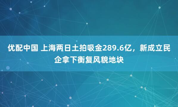 优配中国 上海两日土拍吸金289.6亿，新成立民企拿下衡复风貌地块
