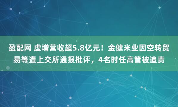 盈配网 虚增营收超5.8亿元！金健米业因空转贸易等遭上交所通报批评，4名时任高管被追责